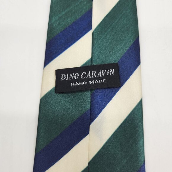 DINO CARAVIN Tie Necktie Blue‎ Green White Striped Polyester EUC - Picture 6 of 6